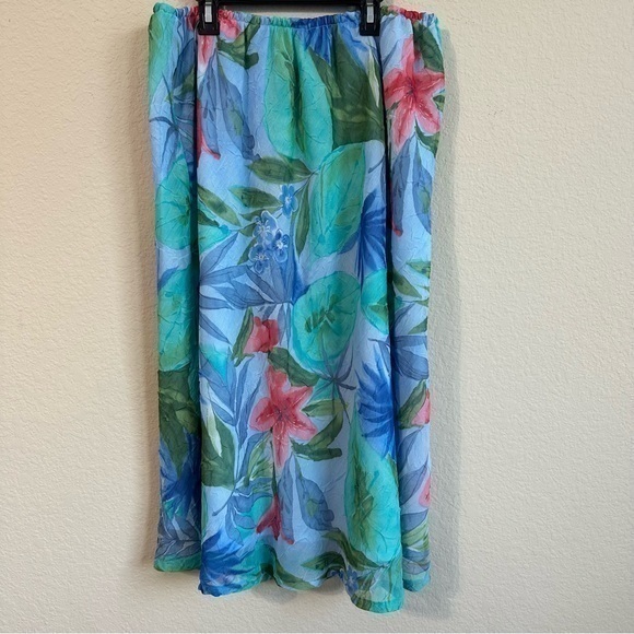 Statement Skirt Tropical Hawaiian Floral Print Maxi Sheer Vacation Summer - Picture 1 of 5